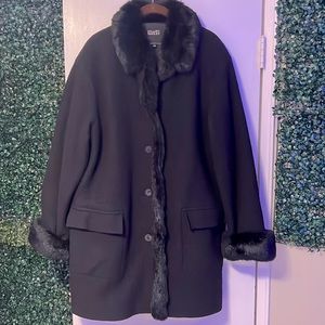 Hilary Radley Wool Mid-Length Jacket🖤Fur Trim